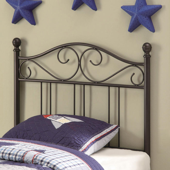 Twin Headboard With Ornate Curves And Vertical Rods - Bronze