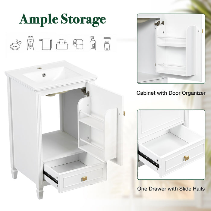 Freestanding Bathroom Vanity With Sink, Soft Closing Door, Drawer Storage - White