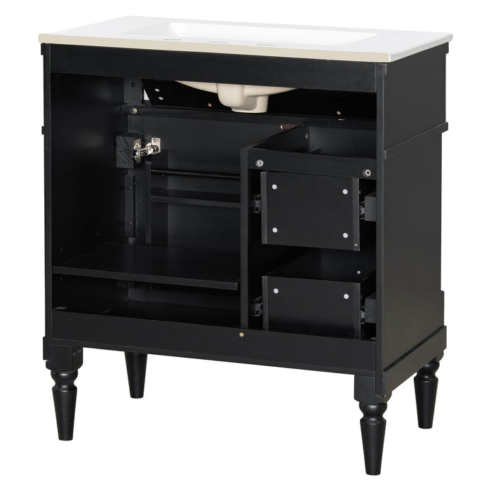 Modern Bathroom Vanity With Sink, Freestanding Cabinet With Flip Drawer & Adjustable Shelf