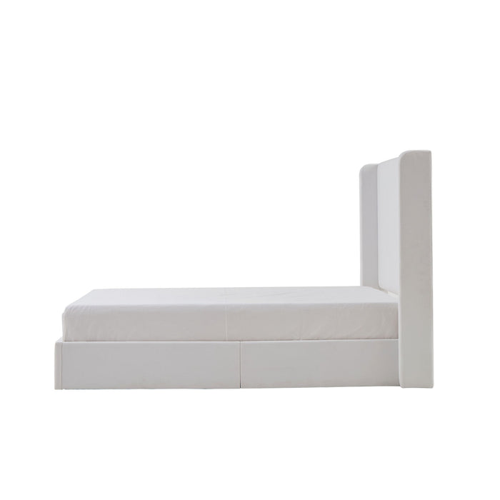 Carmen - King Size Upholstered Wingback Bed - White