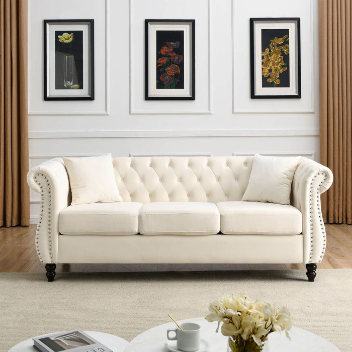 Chesterfield Sofa With Rolled Arms And Nailhead Trim