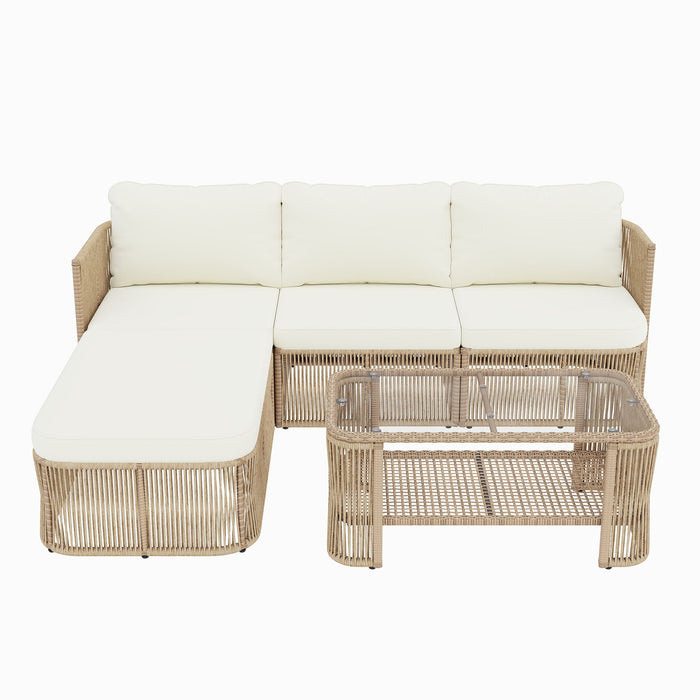 Outdoor Modular Conversation Sofa With Cushions And Coffee Table - Beige