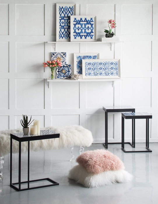 Hanging Sculptures, Modern Wall Art Decor (Set of 2) - White / Blue