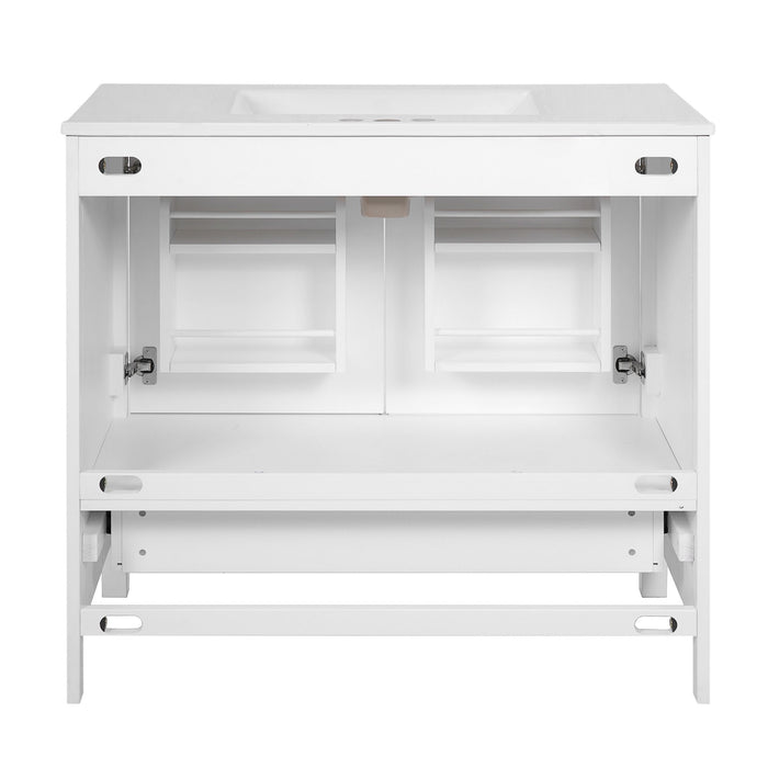 Bathroom Vanity With Sink, Soft Close Doors, Double Shelves & Divided Drawer