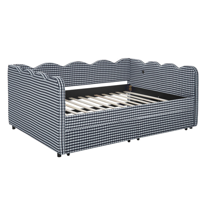 Gingham Daybed With USB Charging Port, Wave-Shaped Design