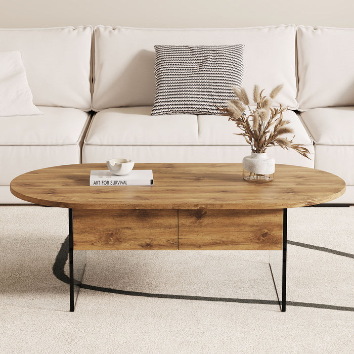 Elegant Coffee Table With Double Drawers And Transparent Glass Sides - Wood