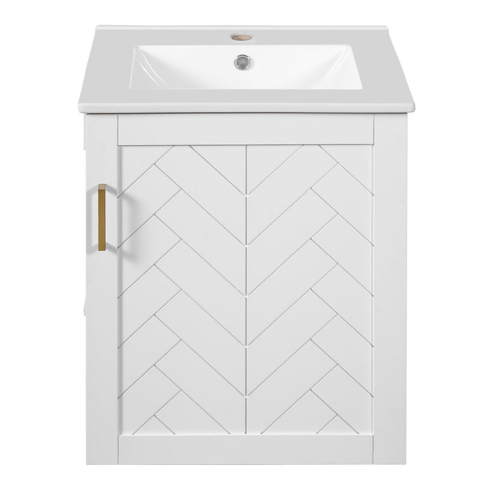 Modern Wall Mounted Bathroom Cabinet With Side Shelf And Ceramic Sink