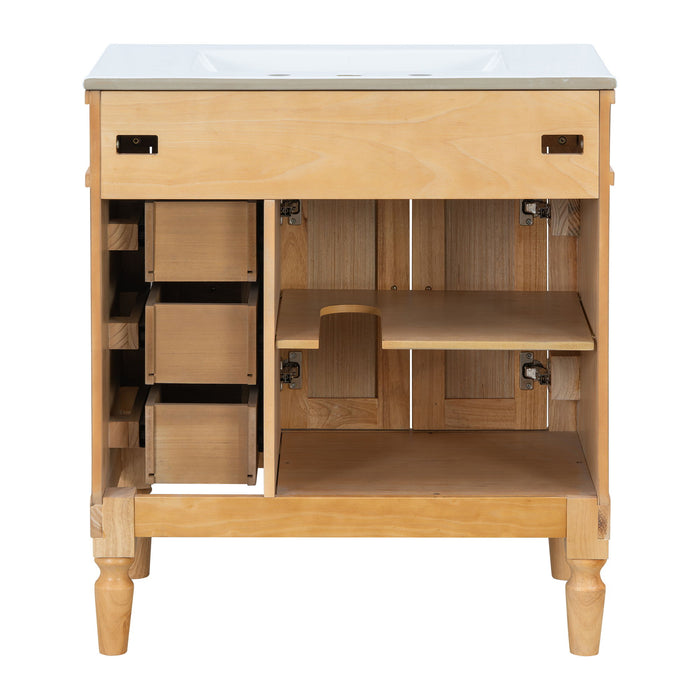 Modern Bathroom Vanity With Ceramic Sink, Soft Close Doors, Adjustable Shelves