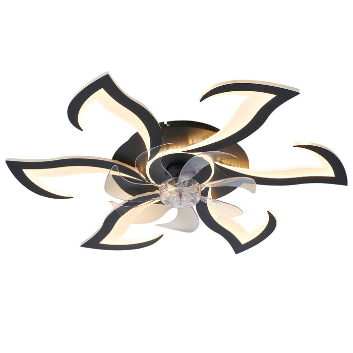 Flower Ceiling Fan With LED Dimmable Light, Flush Mount Ceiling Fan With Remote Control, Low Profile Design, 6 Speeds, Timing Function