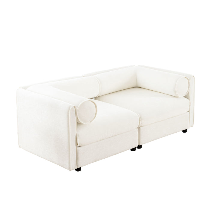 Stylish Chenille Sofa With Storage Seat And Cylindrical Backrest