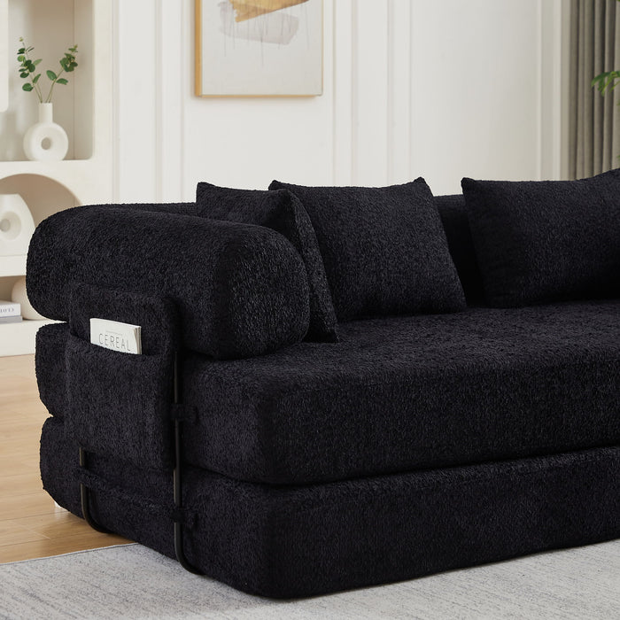Convertible Sleeper Sofa Bed With Cylindrical Pillow