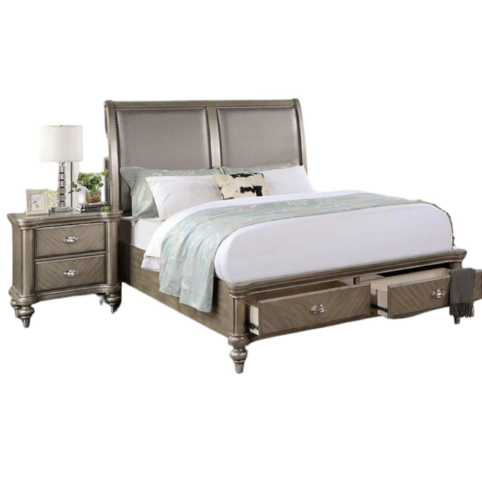 Bed With 2 Panel Upholstered Headboard And Footboard Drawers