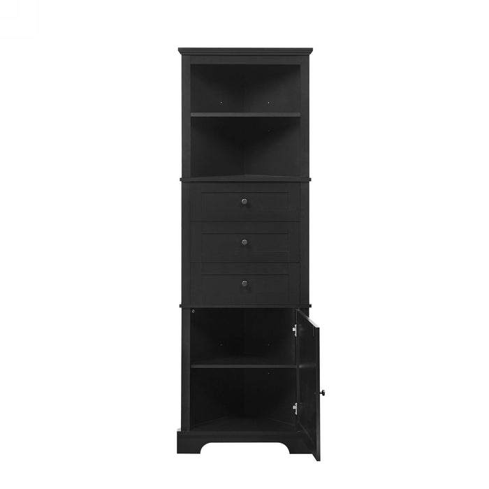 Tall Storage Cabinet With 3 Drawers And Adjustable Shelves For Bathroom