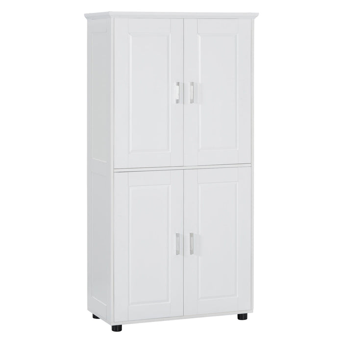 Tall And Wide Bathroom Floor Storage Cabinet With 4 Doors, Adjustable Shelves - White