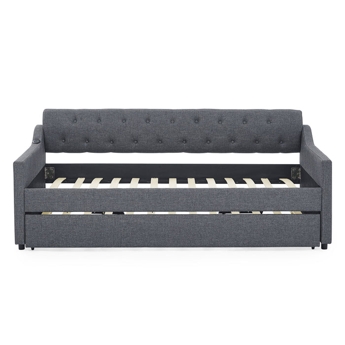 Size Upholstered Daybed With Trundle And USB Charging Armrest