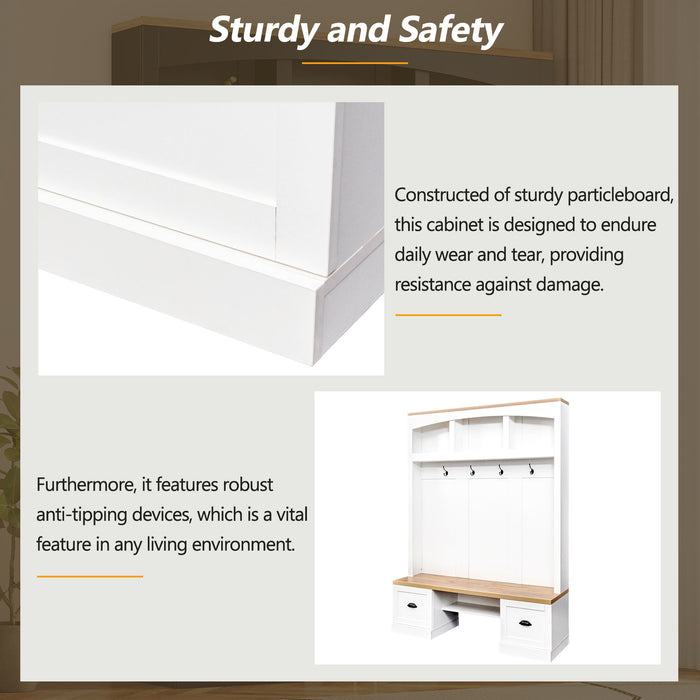 Farmhouse 4 In 1 Hall Tree With Wood Grain Bench And Top