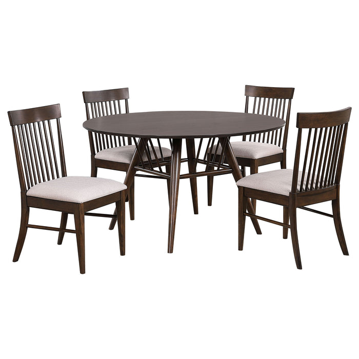 Shirley - 5 Piece Round Dining Table Set With Cushioned Chairs - Dark Walnut