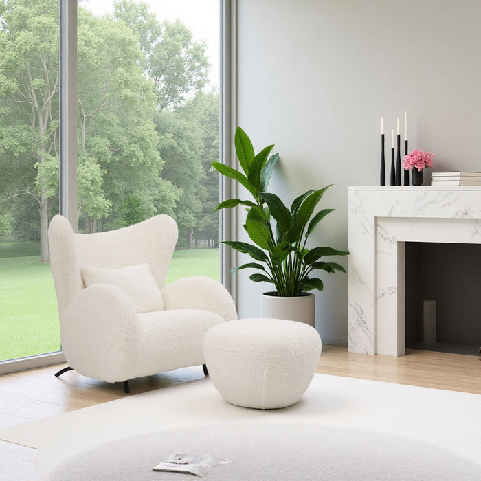 Wingback Armchair & Ottoman Combo For Living Room - White