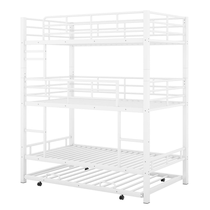Triple Bunk Bed With Trundle, Heavy Duty Steel Construction