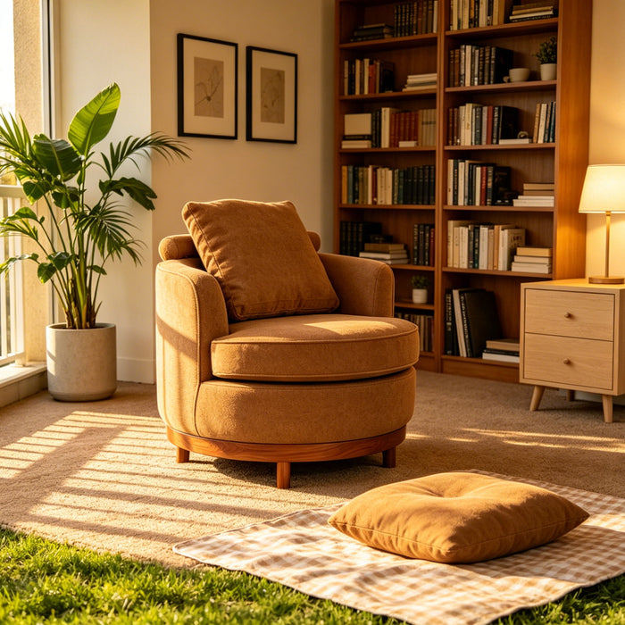 Rotatable Round Barrel Accent Chair With Adjustable Headrest - Orange / Dark Brown