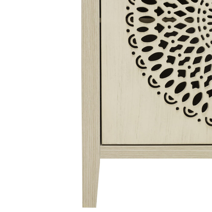 Hollow Carved 2 Door Accent Cabinet Sideboard Buffet Storage Cabinet With Adjustable Shelf For Entryway Living Room Bedroom - Natural