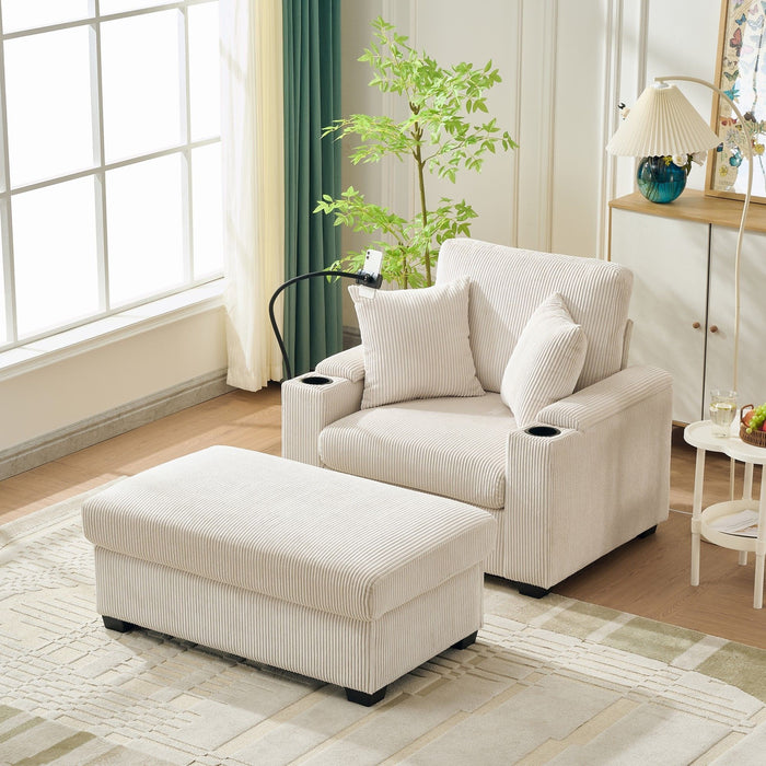 Oversized Chaise Lounge Chair With Ottoman And Storage