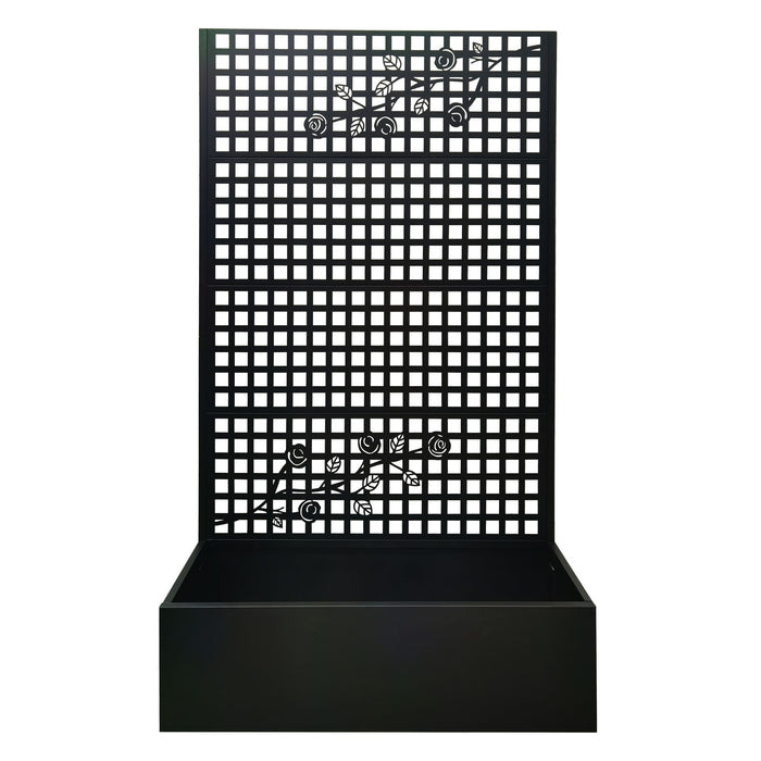 Planter Box With Trellis, Outdoor Raised Garden Bed With Privacy Screen Lattice Panels For Patio - Black