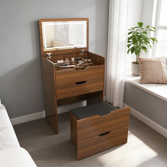 Vanity Desk With Lighted Mirror & Stool