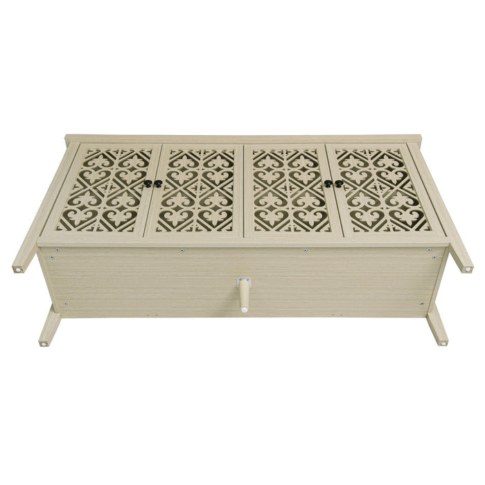 Hollowed Out Cabinet With 4 Doors, American Furniture, Suitable For Bedroom, Living Room, Study - Natural