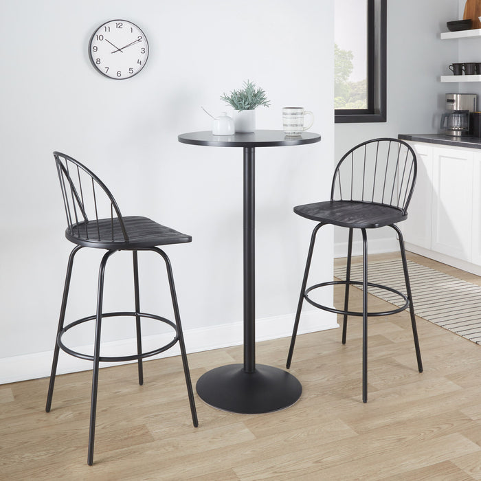 Riley - Claire Farmhouse Fixed Height Barstool With Swivel With Round Footrest (Set of 2)