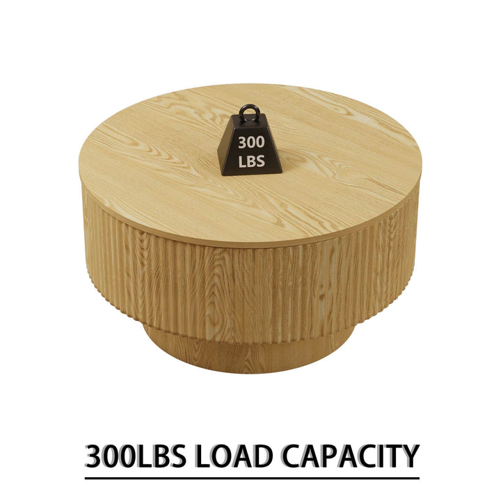 Round Coffee Table With 2 Dining Chairs Set, Ring Striped Design - Beige / Wood