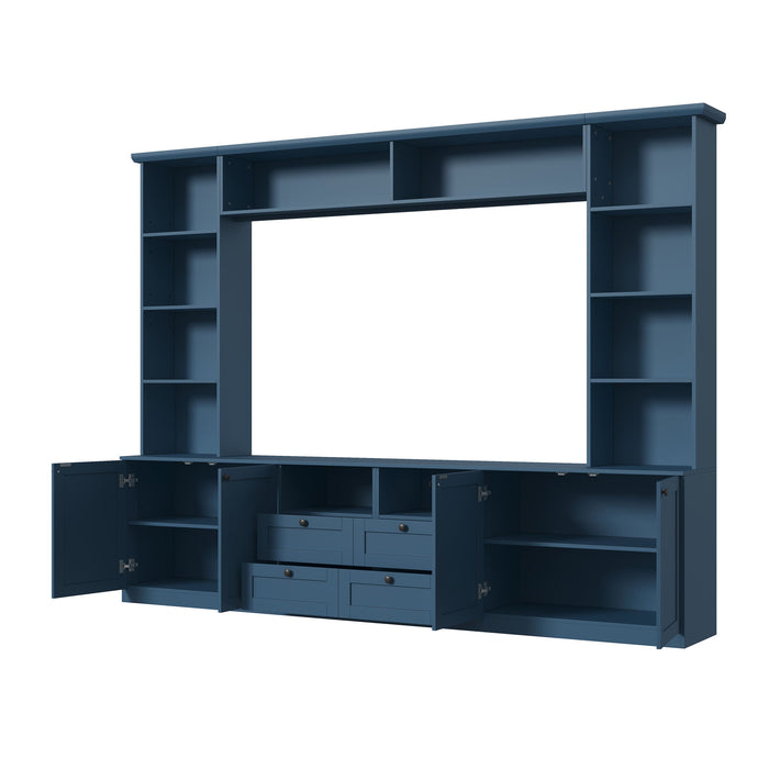 Farmhouse Elegant Entertainment Center Wall Unit With 4 Drawers