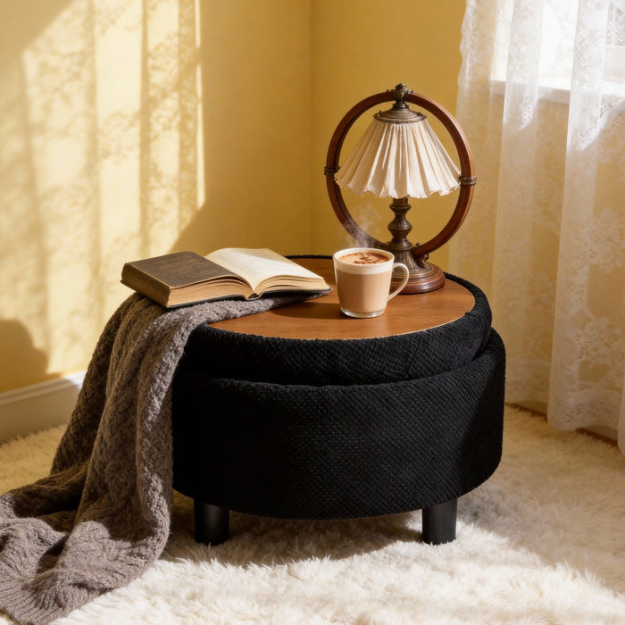Storage Round Footstool Table Ottoman