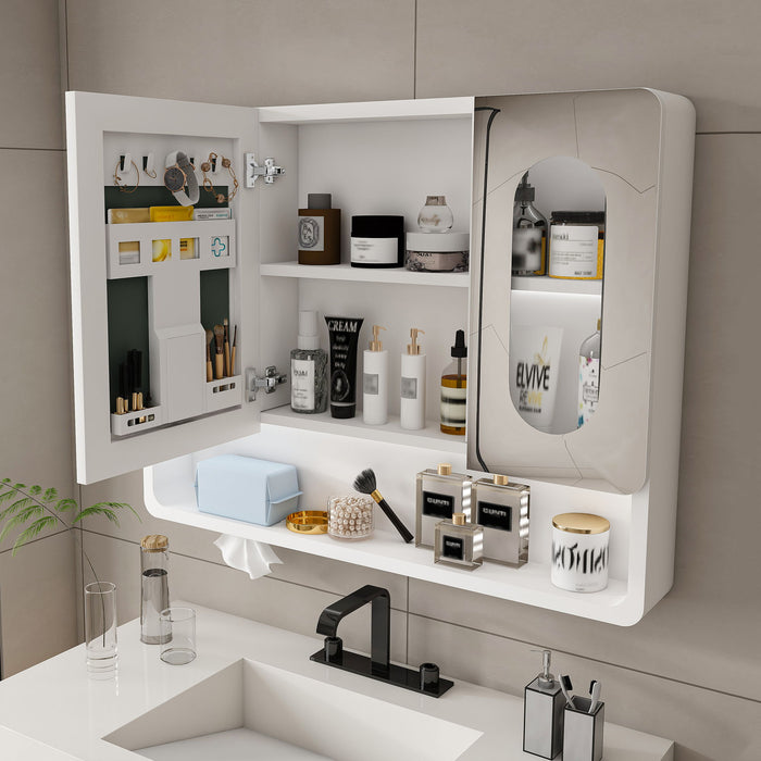 Wall Mounted Bathroom Mirror Cabinet With LED Lights, Anti Fog & Explosion Proof, Touch Control Medicine Cabinet, 3 Color Lighting - White