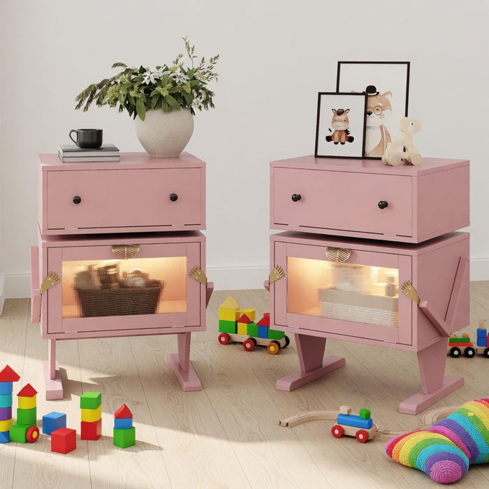 Robot LED Nightstand With 360° Rotating Drawer