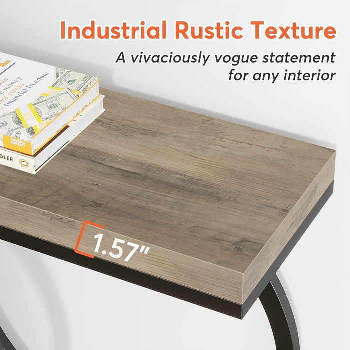 Console Table Narrow Long With Geometric Frame - Gray