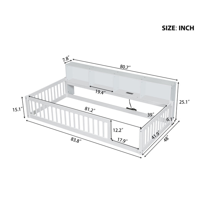 Floor Bed With Storage Cabinets And USB Ports