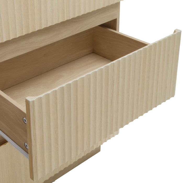 Fluted 6 Drawers Dresser, Double Dresser Chest Of Drawers, Modern Chest Of Drawers With LED, Drawer Organizer For Bedroom, Living Room, Hallway - Natural