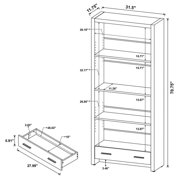 Maureen - 5 Shelf Bookcase With Drawer - Cappuccino