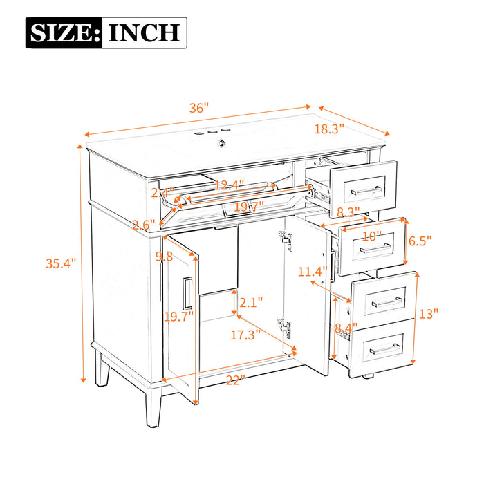 Bathroom Vanity With Ceramic Sink, Soft-Close Doors, 4 Storage Drawers - Blue