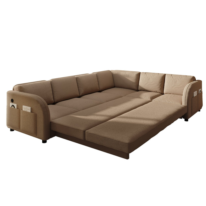 L-Shaped Couch With Pull-Out Bed, Convertible Sleeper Sofa With Side Pocket & USB Port