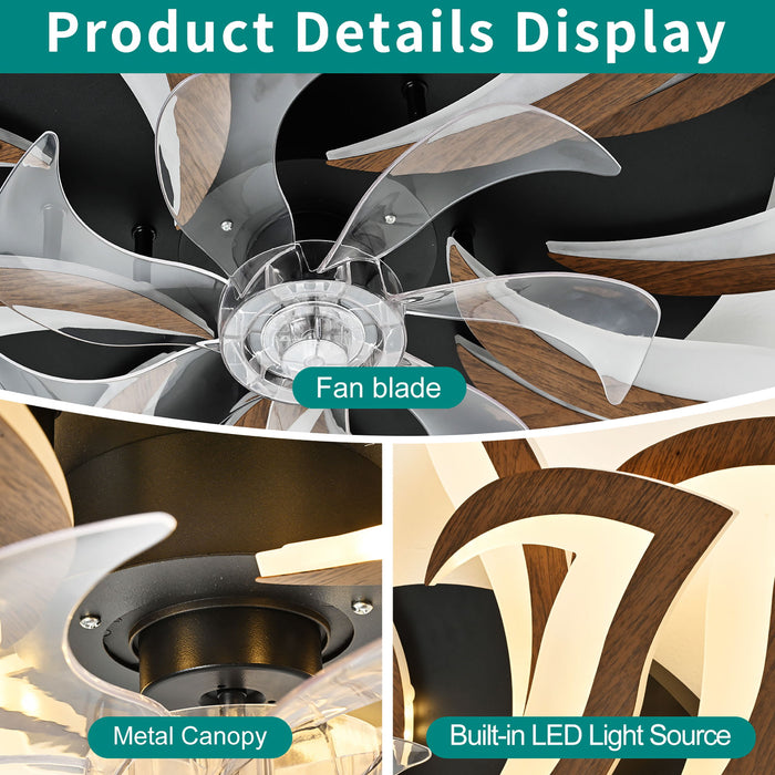 32" Flower Ceiling Fan With LED Dimmable Light, Low Profile Flush Mount Fan With Remote Control, 6 Speeds