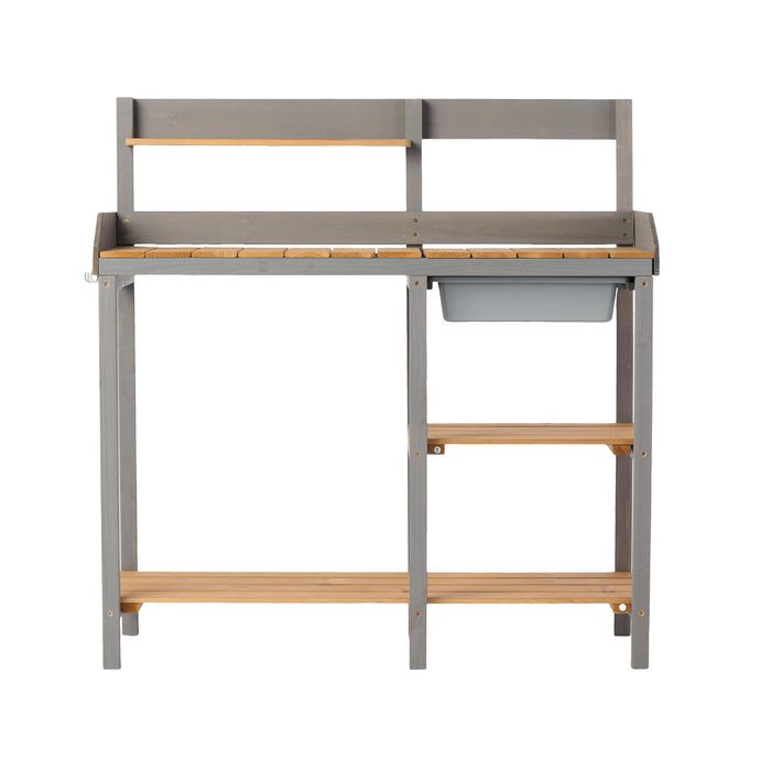 Outdoor Potting - Bench, Workstation Table With Cabinet For Backyard Garden Supplies - Gray / Brown