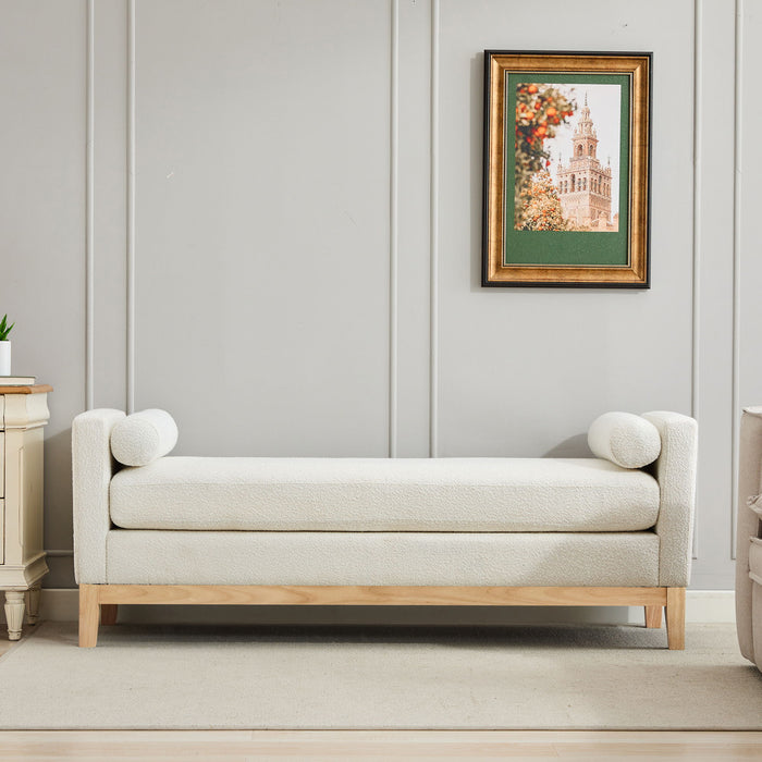 Upholstered End Of Bed Bench With Arms & 2 Bolsters For Bedroom