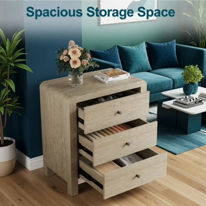 3 Drawer Chest Of Drawers With Soft Close Glides Rounded Corners Handles - Natural