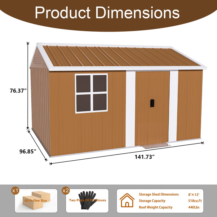 Storage Shed With Windows, Lockable Door & Ventilation For Backyard Tool Organization - Brown