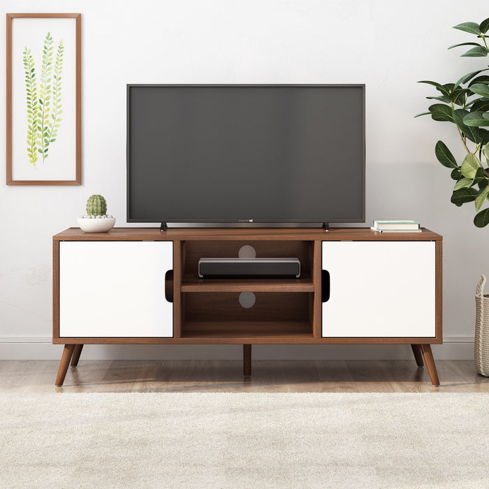 TV Stand With Shelves And Splayed Legs - White / Walnut