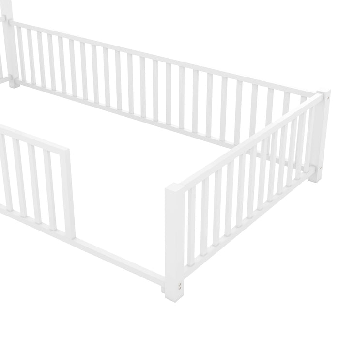 Metal House Platform Bed With Guardrail And Chimney