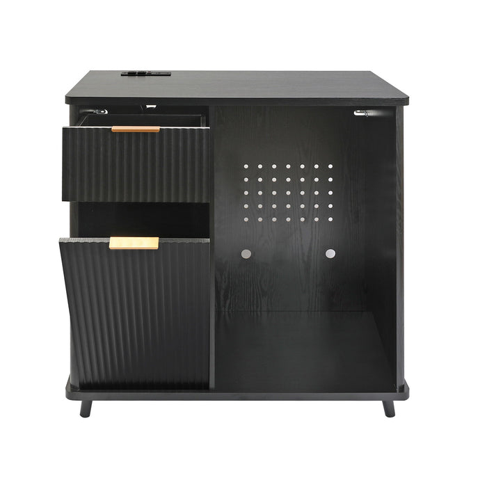 Fluted Coffee Bar Cabinet With Mini Fridge Space & Charging Station