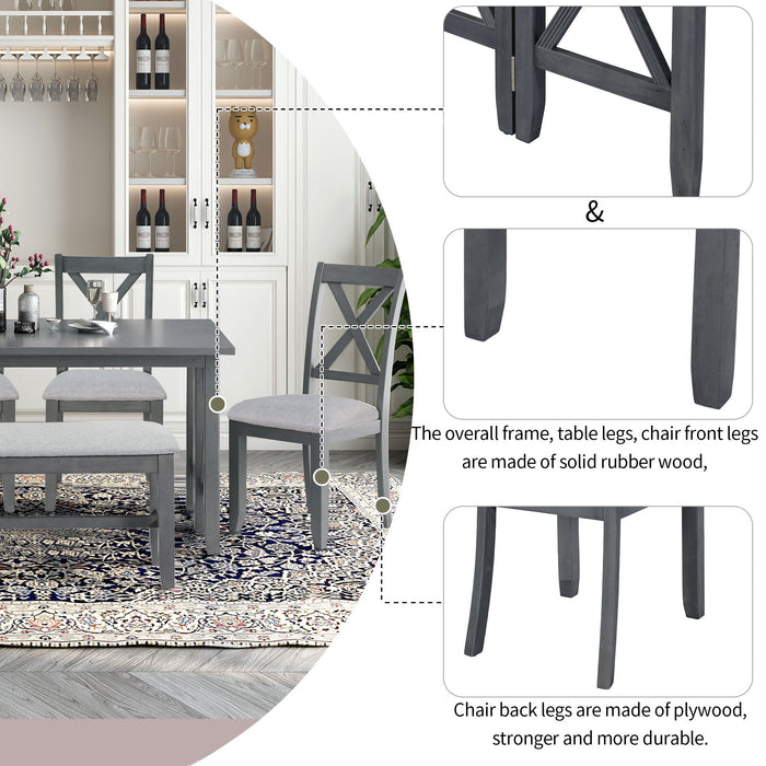 Foldable Dining Set For 6 With 4 Chairs And Bench, Space Saving Design - Gray